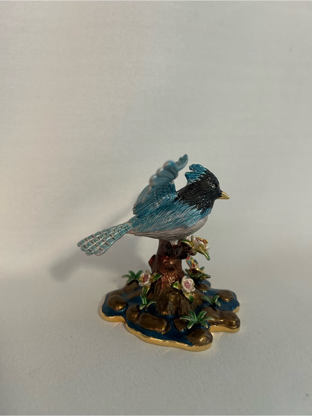 Joan Rivers Flights of Fantasy Enamel and Stone Blue Bird Trinket Box